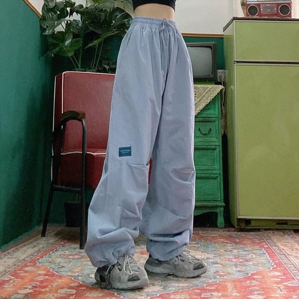 

street hip hop japanese womens capris solid color versatile work american loose large bf wide leg pants women thin trousers, Black;white