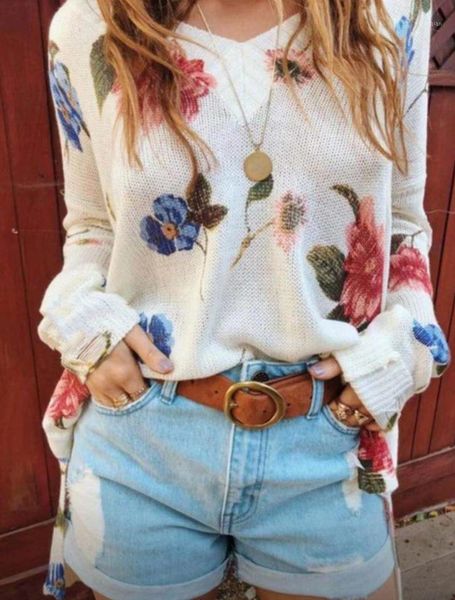 

women's sweaters printed v-neck autumn / winter 2021 long sleeve loose sweater top, White;black