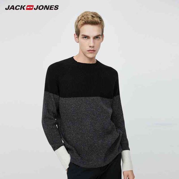 

jon men's sheep wool slim fit striped with assorted colors round neckline knit sweater|220125508, White;black