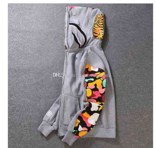 

new men's clothes hoodies jacket gray camouflage shark print men fashion cotton hooded sportswear inner fleece hoody sweatshirt coat, Black