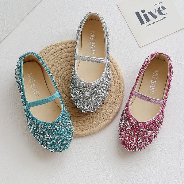 

athletic & outdoor kids glitter leather shoes spring soft flat dress girls party wedding dance moccasin baby sequins casual espadrilles, Black