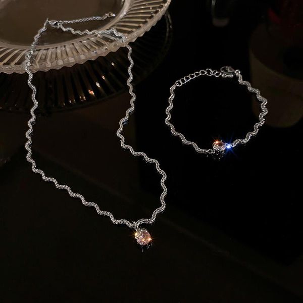 

pendant necklaces lovoacc elegant pink shinning clear rhinestone necklace for women girls silver color wave chain accessories