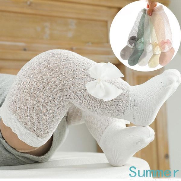 

bow princess baby girl socks summer breathable mesh knee high soft cotton born toddler long, Pink;yellow