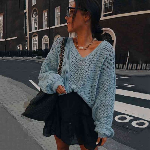 

knitted blue pullovers sweater female vintage solid v neck jumper autumn winter casual cozy 210427, White;black