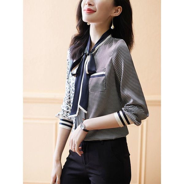 

women's blouses & shirts women 's cardigan shirt 2021 spring and autumn imitation silk streamer long sleeve high-end mulberry top, White