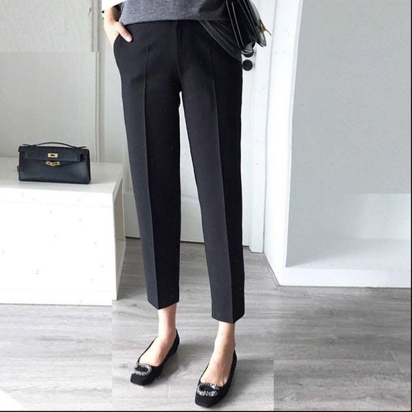 

women pants ankle length trousers high waist sloid straight streetwear fashion female office lady pantalon femme drop, Black;white