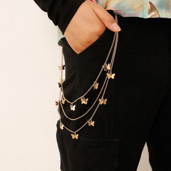 

keychains punk hip-hop multilayer pants waist chain metal all-match butterfly pendant men women fashion jewelry gift, Silver