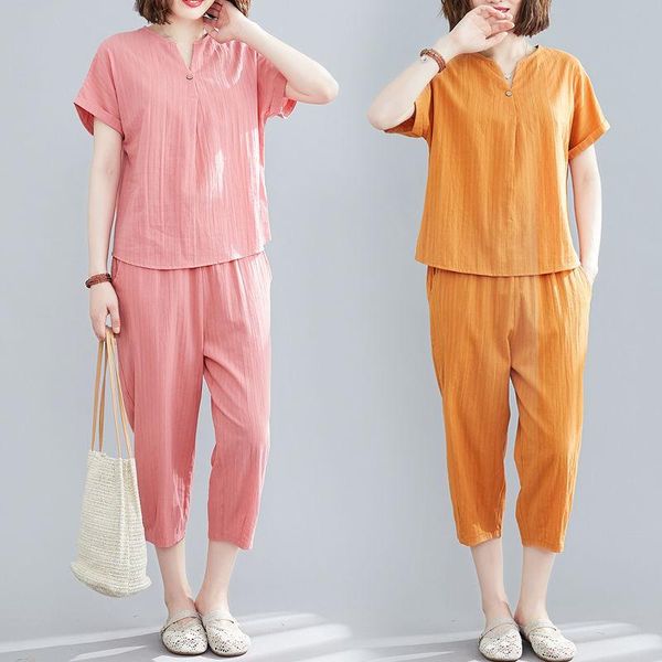 

piece sets womens outfits loose short sleeve + pants suits two suit female solid office lady set 2021 summer y823 women's, White