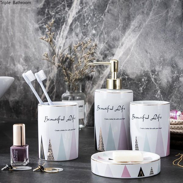 

bath accessory set modern style wash ceramics four piece gargle cup soap dispenser tray home bathroom decoration accessories