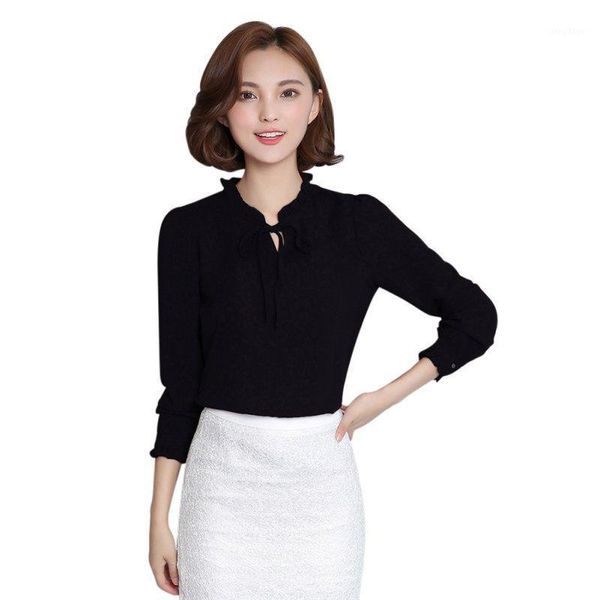 

women blouse long sleeve stand collar bow blouses elegant ladies chiffon fashion office working shirt l2 women's & shirts, White