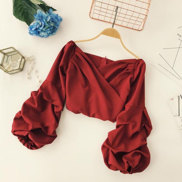 

women's blouses & shirts 2021 spring autumn female chic v collar lantern sleeve chiffon shirt women vintage elegant v-neck blouse top, White