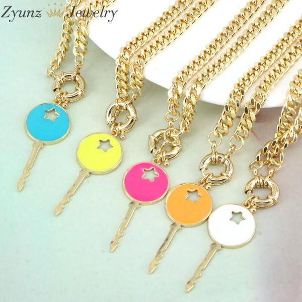 

pendant necklaces 5pcs, neon enamel key necklace minimalist geometric metal copper collares mujer 2021 jewelry gift, Silver