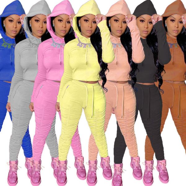 

women's tracksuits women two pieces outfits designer slim solid colour hooded sweater pants ladies new fashion casual fit sport su, Gray