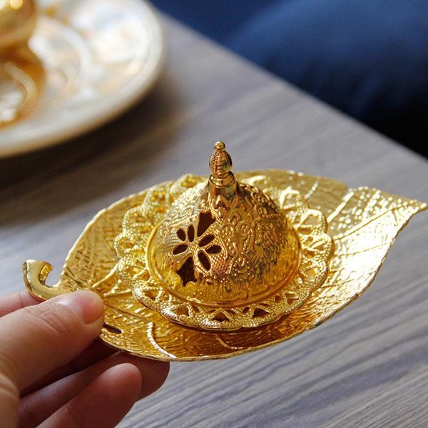 

fragrance lamps ramadan gold metal hand-held middle east arabian incense burner european leaf tray small golden islam censer 13x6.2cm