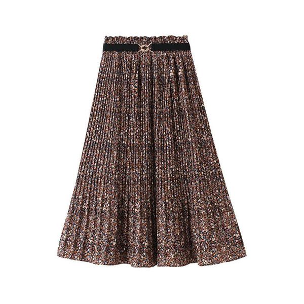 

skirts 2021 ins women pleated fashion flower spring autumn long #0820, Black