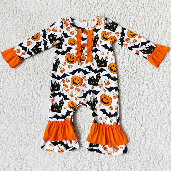 

kids designer clothes girls rompers sets halloween boutique toddler baby romper long sleeve fall fashion pumpkin kid girl clothing wholesale, White