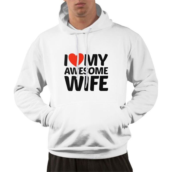 

men's hoodies & sweatshirts i love my awesome wife hoodie custom pullover sweatshirt classic hoody hooded, Black