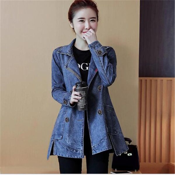 

spring autumn women's jacket mid-length denimthin loose casual windbreaker clothes trench coats, Tan;black
