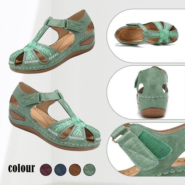 

sandals slope heel embroidered women's shoes wedges platform summer footwear zapatos de mujer women, Black