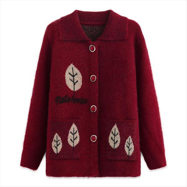 

middle aged and elderly women sweater womens large size knitted cardigan spring autumn single breasted jacket outwear, White;black