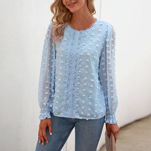 

women's blouses & shirts women lace patchwork t-shirt long sleeve crew neck hairball design spring autumn fashion solid vintage t, White