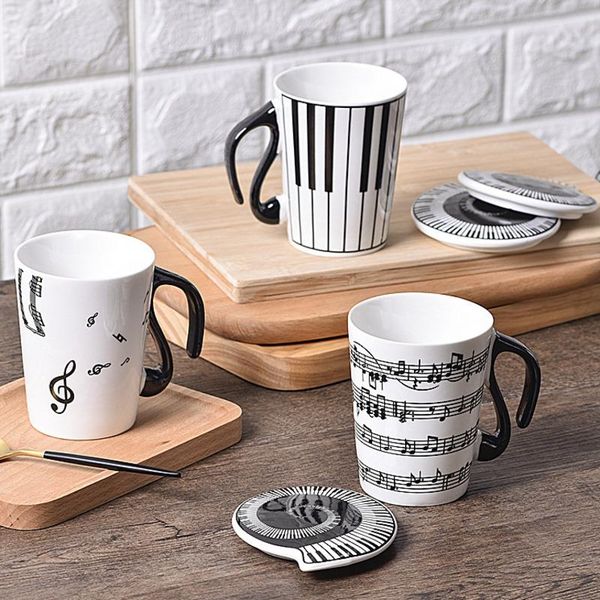

mugs 280ml creative ceramic coffee piano keys musical notes staves symbol porcelain milk cups with lid birthday gift drinkwares