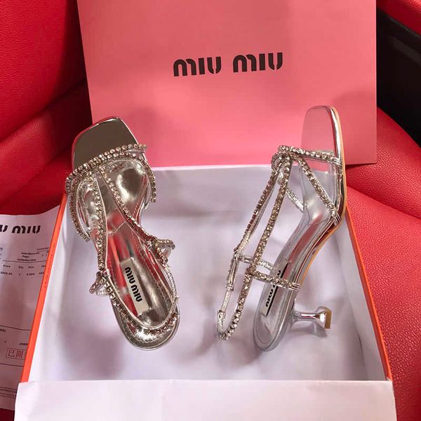 

miu family's same diamond open toe high heel sandal female 2021 summer new silver back empty high heel roman shoes fairy zlh, Black