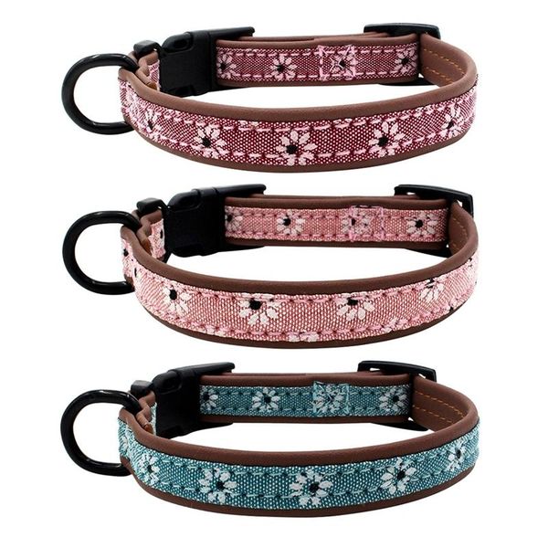 

dog collars & leashes retro cotton nylon collar flower weaving super fiber liner pet necklace personalized with seatbelt-buckle