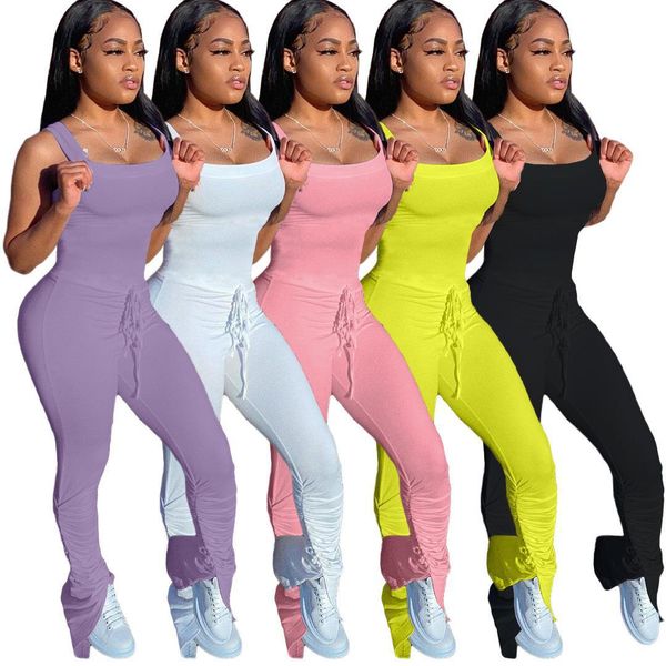 

women tracksuits pants jumpsuit one piece explosive solid color backless pleated fashion slim ladies rompers onesies streetwear clothes, White