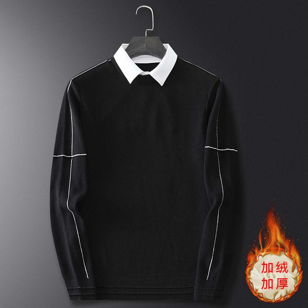 

sweater knit pusite winter korean fashion men's shirt collar autumn and plush bottomed fake two shirts, White;black