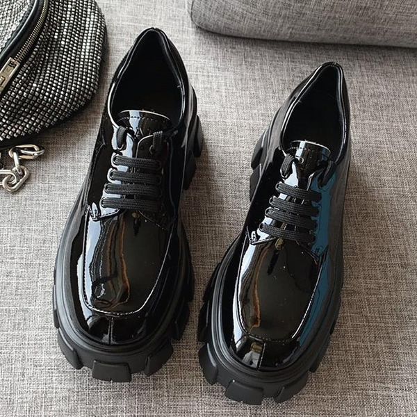 

classic fashion ladies shoes all-match simple loafers british style retro casual internal thick bottom buty damskie dress, Black