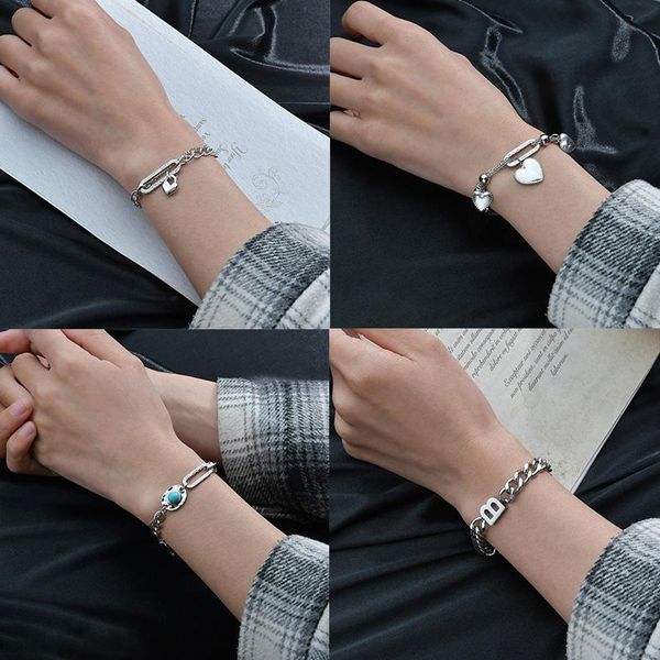 

charm bracelets 2021 trendy heart pendant thick chain smooth bracelet for women stainless steel bangles punk jewelry gift, Golden;silver