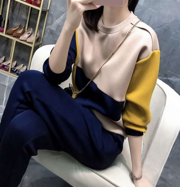 

[wy293904ag] women's sweater with soft pink hands and foreign color matching air layer added in early autumn, Black