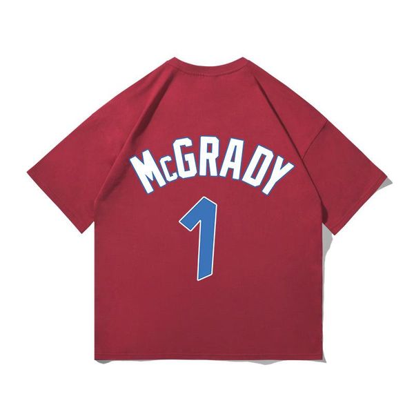 

men's t-shirts summer cotton retro mcgrady magic no.1 basketball short-sleeved t-shirt loose oversized tide brand fashion fall shoulder, White;black