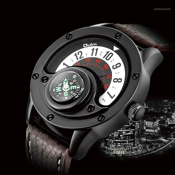 

wristwatches 2021 man watch oulm watches fashion creative men sports leather band quartz wristwatch reloj, Slivery;brown