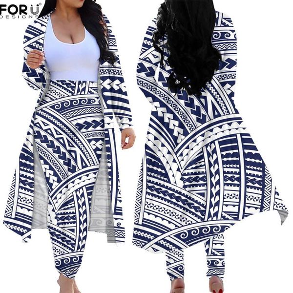 

women fahsion cardigan casual 2 pieces vintage coat suit samoan african tribal pattern skinny long pants thin women's two piece, White