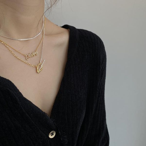 

pendant necklaces contrast necklace simple double-layer adjustable multi-way wearing design letter happy, Silver