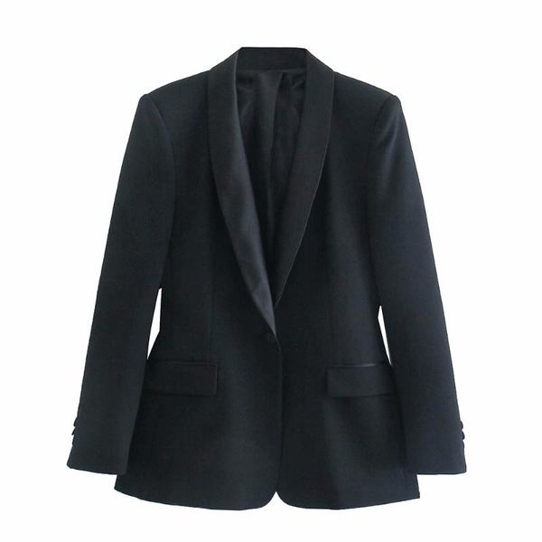 

women's suits & blazers spring and autumn jacket solid color long-sleeved pocket a button v-neck loose casual black blazer suit, White;black