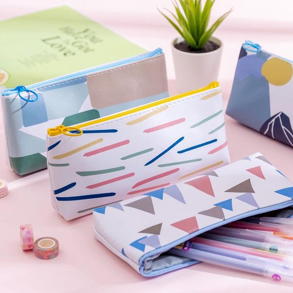 

creative large capacity pencil case kawaii colorful leather school pen bag box student stationery pencilsase supplies 050017 bags