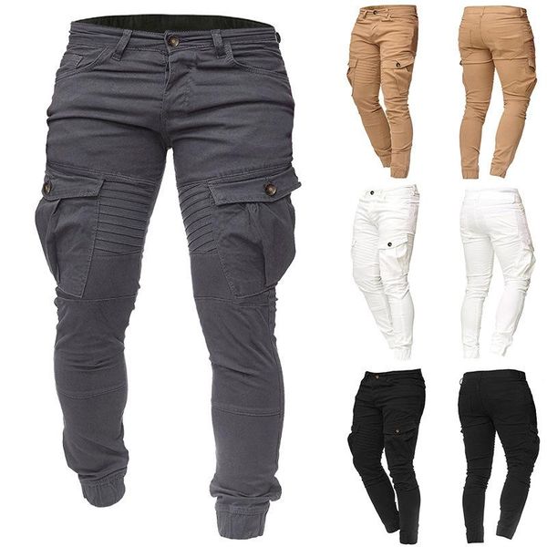 

men's pants men pocket elastic waist sweatpants trousers male casual solid streetwear joggers drop, Black