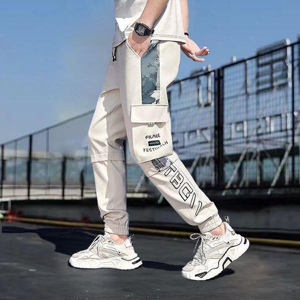 

men's pants streetwear hip hop cargo mens spring summer military style joggers men baggy pocket casual trousers harem, Black