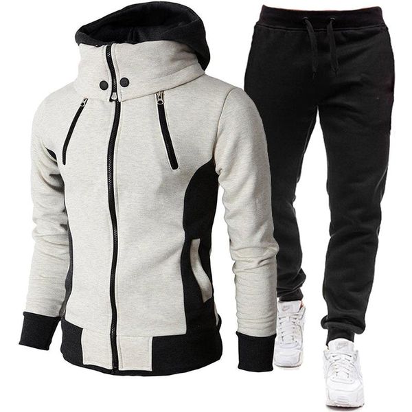 

men's tracksuits autumn winter tracksuit men sets casual hoodies warm zipper sweatshirts two pieces set jacket+pants male outfit suits, Gray