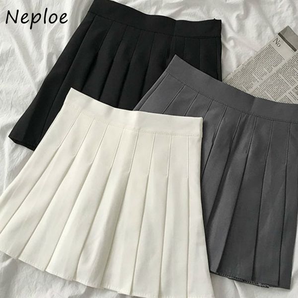 

neploe women high waist pleated skirt sweet preppy style zipper fly jupe bottoms summer new fashion female mini skirts 210423, Black
