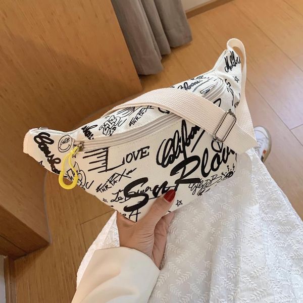 

graffiti canvas bag for women 2021 summer chest lady funny waist packs female travel bags letter design girls purses