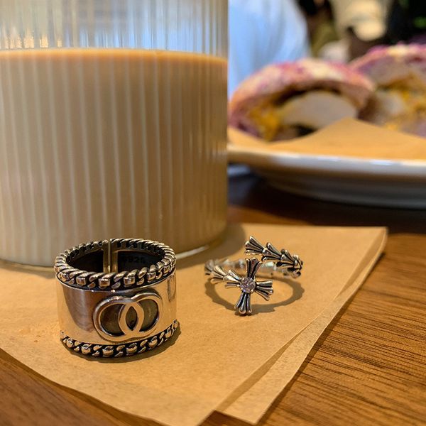 

luxury brand party favor chrome/hearts rings 925 sterling silver ring thai silver heavy industry cross open index finger ring persona