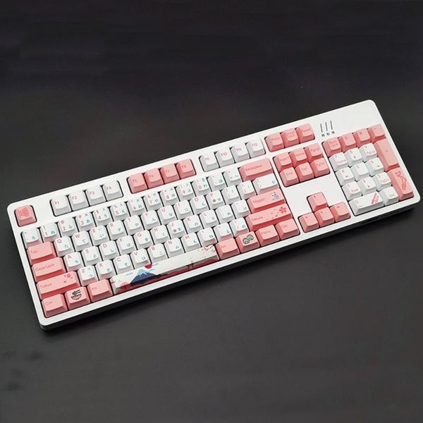 

keyboards japanese fuji moutain design pink white cherry blossoms keycaps for mx switch mechanical keyboard oem abs key caps