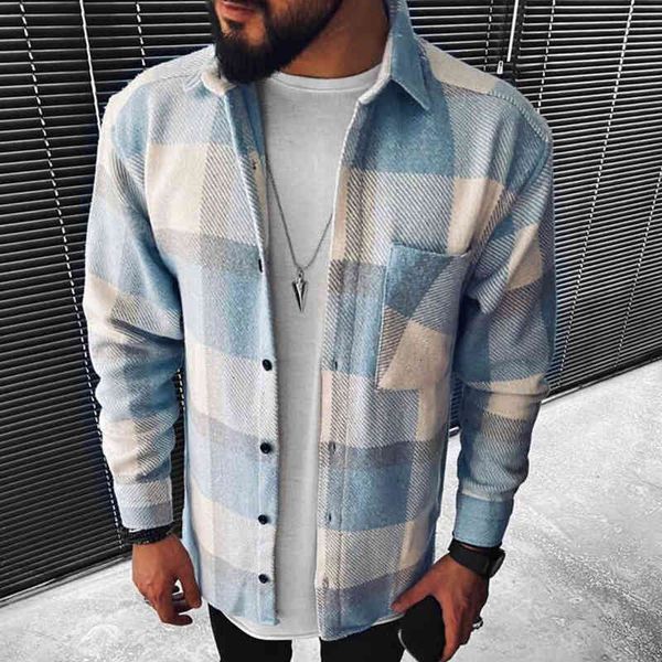 

men's casual shirts spring man vintage plaid print fahsion turn-down collar button coats autumn male jackets streetwears eulg w3wq, White;black