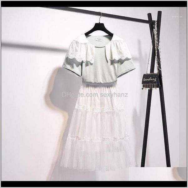 

dress two sets womens clothing apparel drop delivery 2021 summer outfits mesh skirt korean style cute girl casual women 2 piece set ruff, White