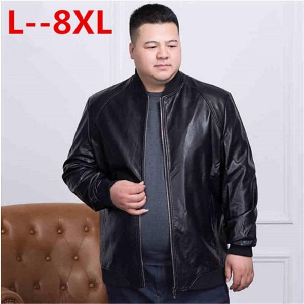 

men's fur & faux plus size 8xl 7xl pu leather jacket autumn loose fit motorcycle with zipper casual male coat outerwear, Black