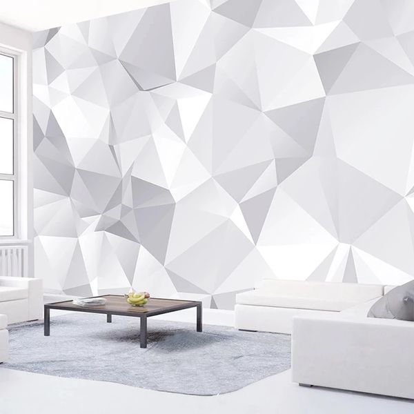 

custom p 3d wall murals white grey geometric modern living room tv background wallpaper home decor waterproof